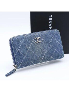Chanel Quilted Denim Compact Zip Wallet